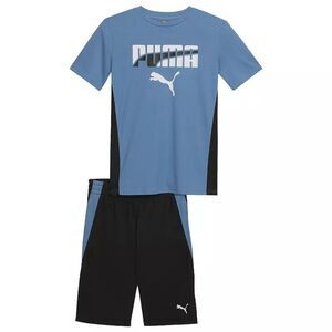 PUMA 2-Piece Interlock Mesh Performance Tee & Shorts Set Boys Medium 10/12 Blue